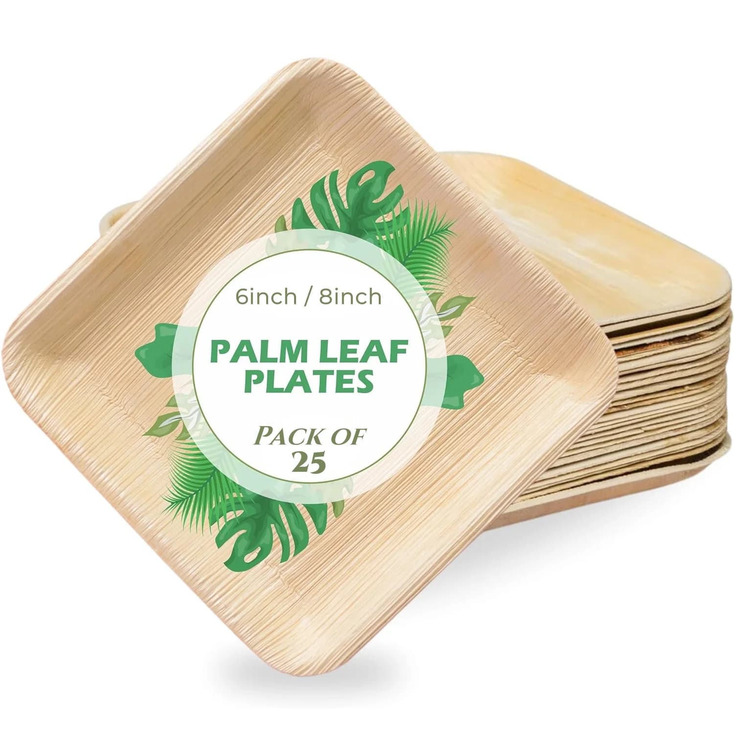 25PCS 6in/8in/10in Disposable Palm Leaf Plate Square Dessert Plates Eco ...