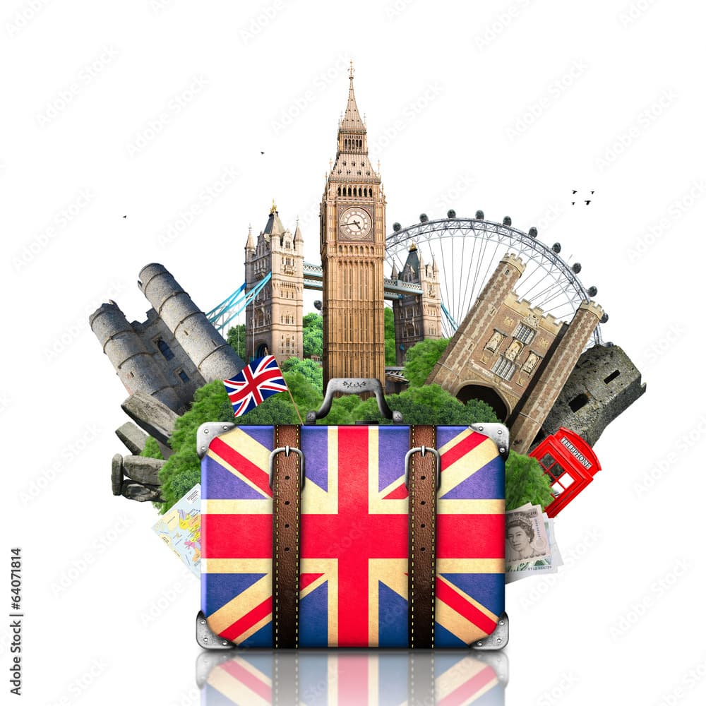 Poster England, British landmarks, travel and retro suitcase – Wall Art ...