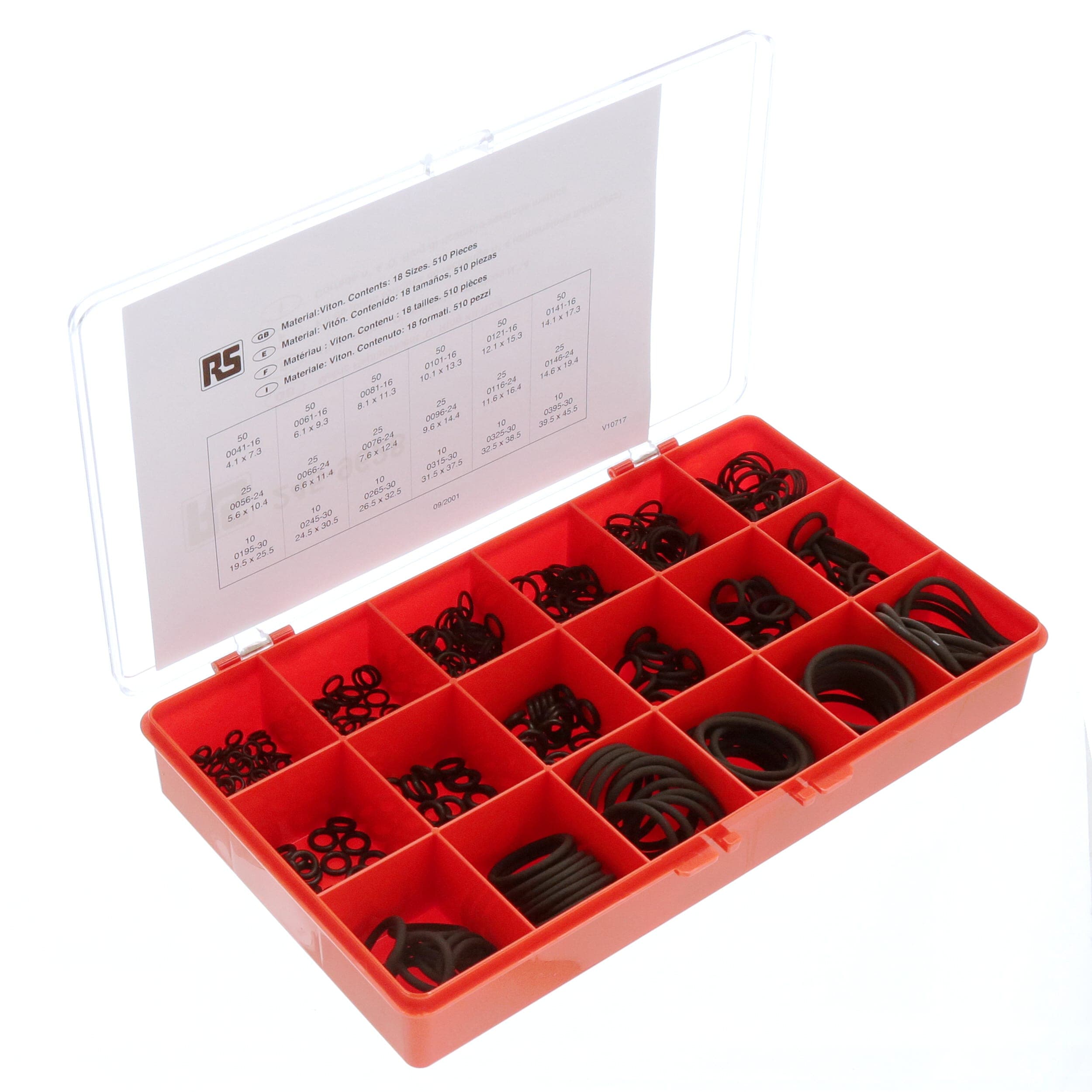 RS PRO - 2459628 - Metric O-Ring Kit 510 Pc 18 Sizes Viton w/ Case 75 ...