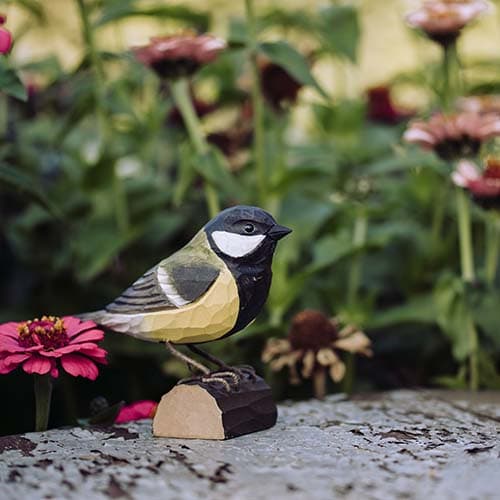 DecoBird Great tit – Hand carved wooden birds – Wildlife Garden
