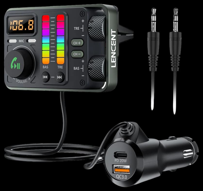 Amazon.com: LENCENT Bluetooth 5.3 Car FM Transmitter, Hi-Fi Treble ...