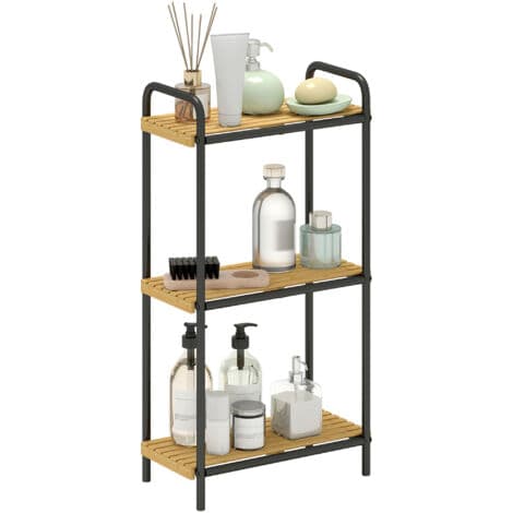 HOMCOM 3-Tier Bamboo Bathroom Shelf, Freestanding Shelving Unit, Natural