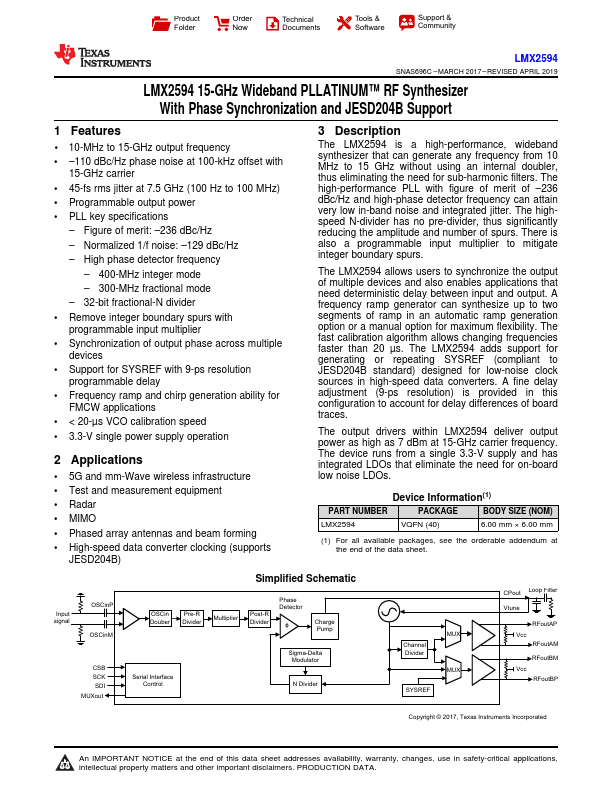 Texas Instruments LMX2594 Evaluation Module