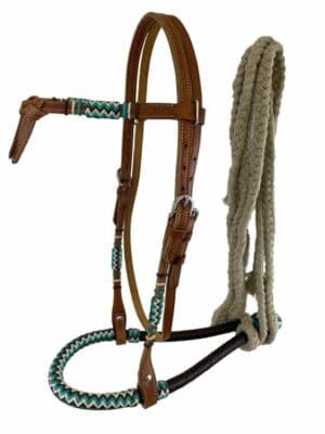 Western Horse Bosal Hackamore Leather + Rawhide Bridle Headstall w ...
