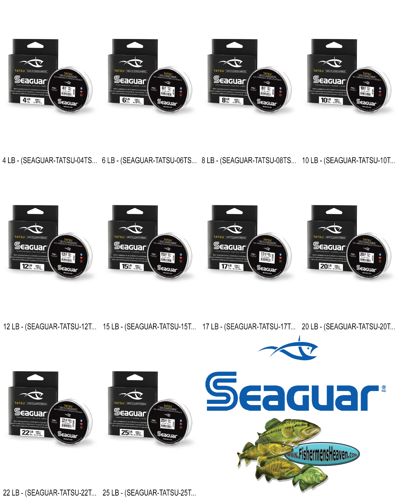 Seaguar Tatsu Fluorocarbon Line 200 Yard Filler Spool Any Pound Test | eBay