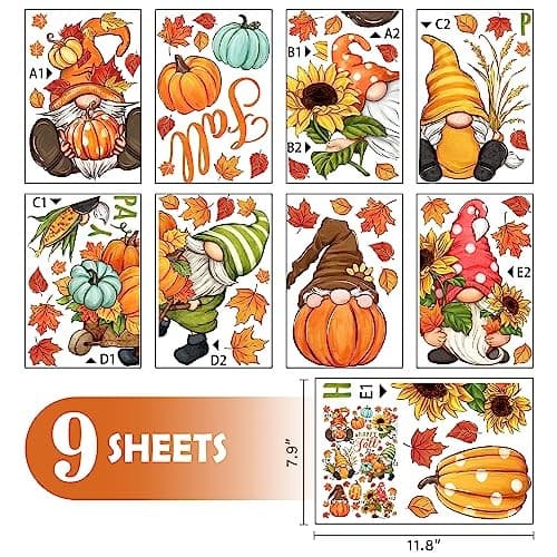 Happy Fall Gnome Window Clings 9 Sheets, Autumn Harvest Pumpkin ...