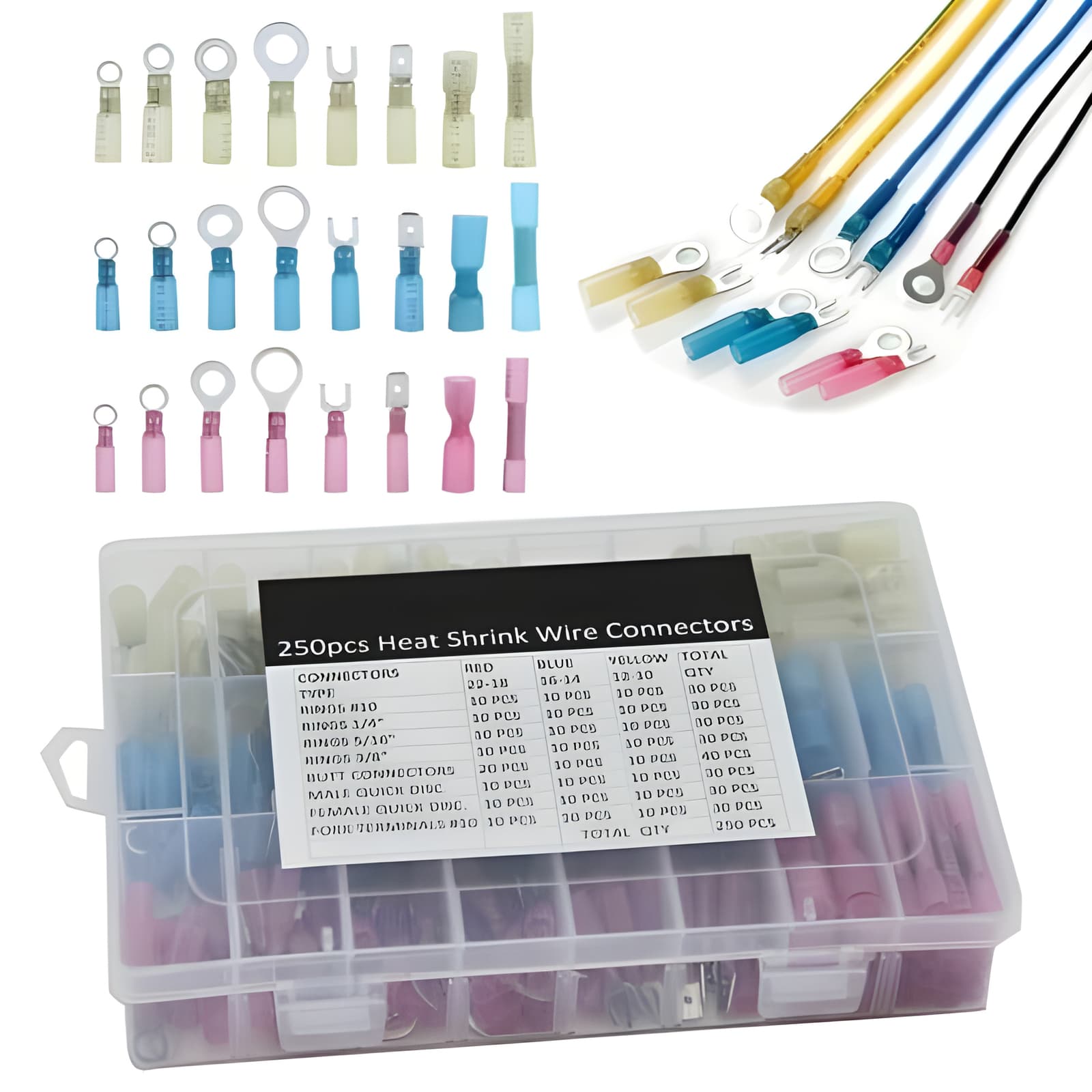 250 PCS Heat Shrink Wire Electrical Connectors Kit Marine Automotive ...