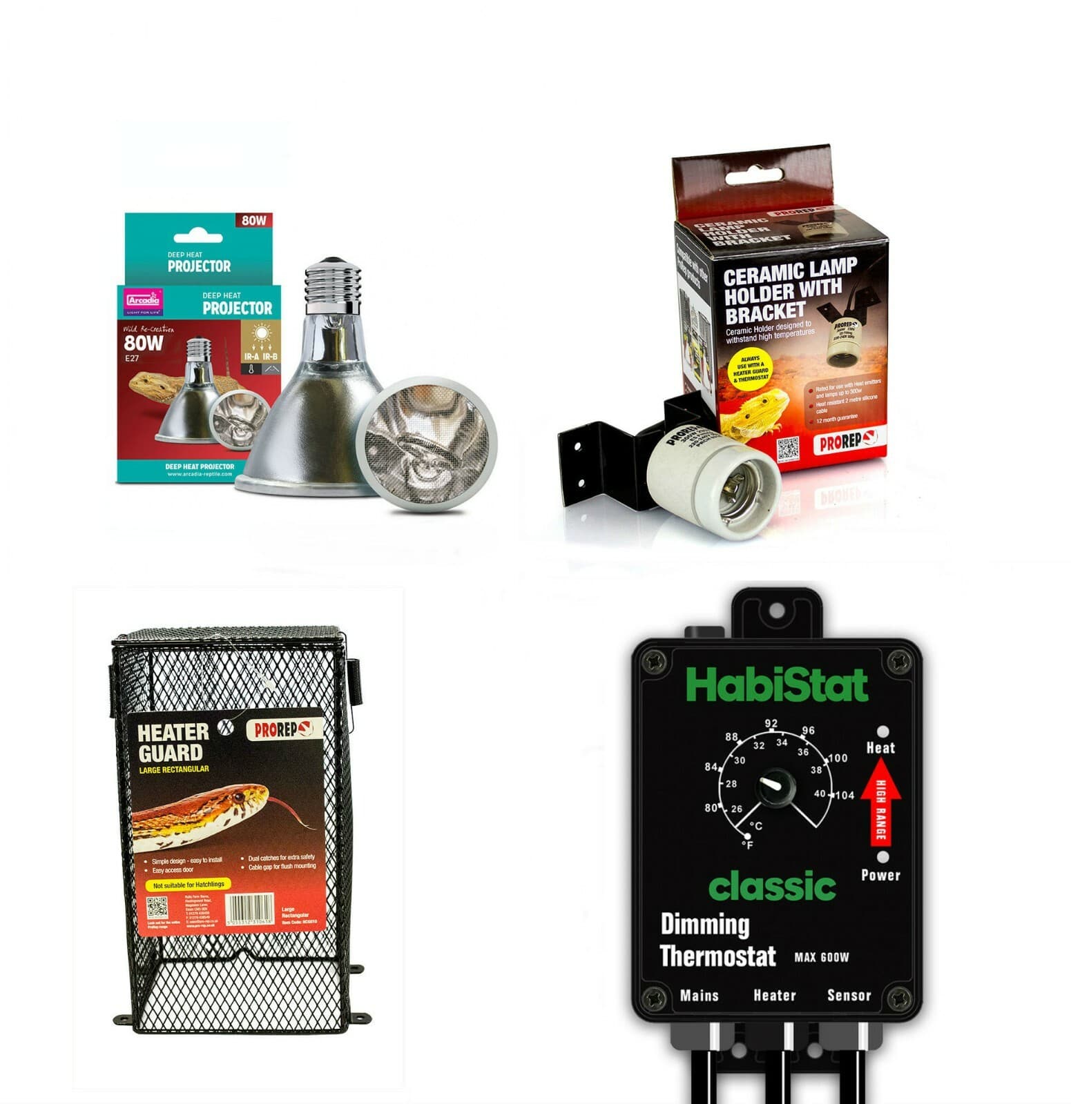 Arcadia 80W Deep Heat Projector Bundles, Dimming Thermostat, Lamp ...