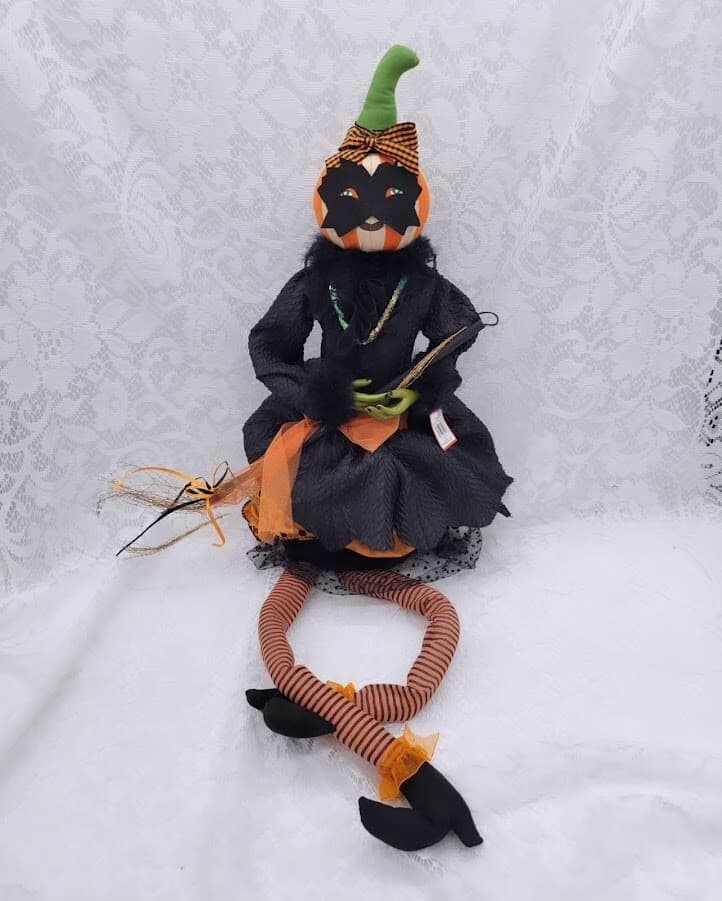 HALLOWEEN PUMPKIN HEAD SHELF SITTER DOLL 30” FOLK ART Weird Cool BIG | eBay