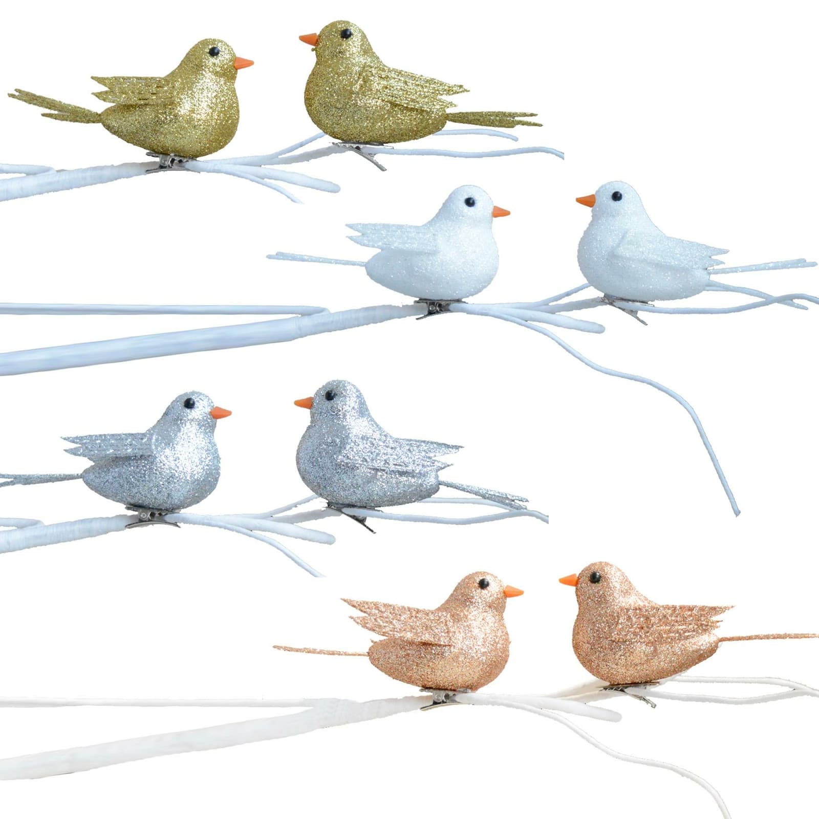 Christmas Tree Decoration - Pack of 2 Clip on Birds - Glitter - Choose ...