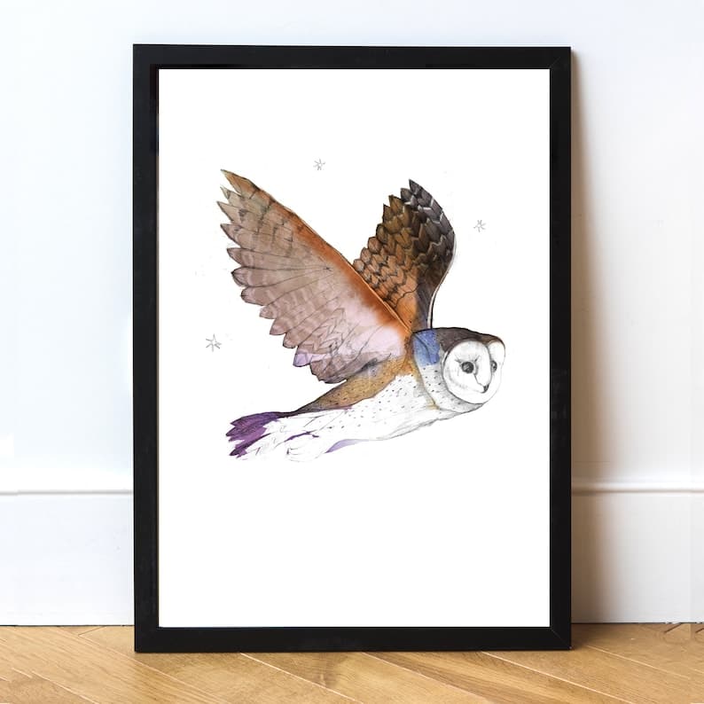 British Barn Owl Art Print, Wildlife Art Print, A3 Print, Wall Decor ...
