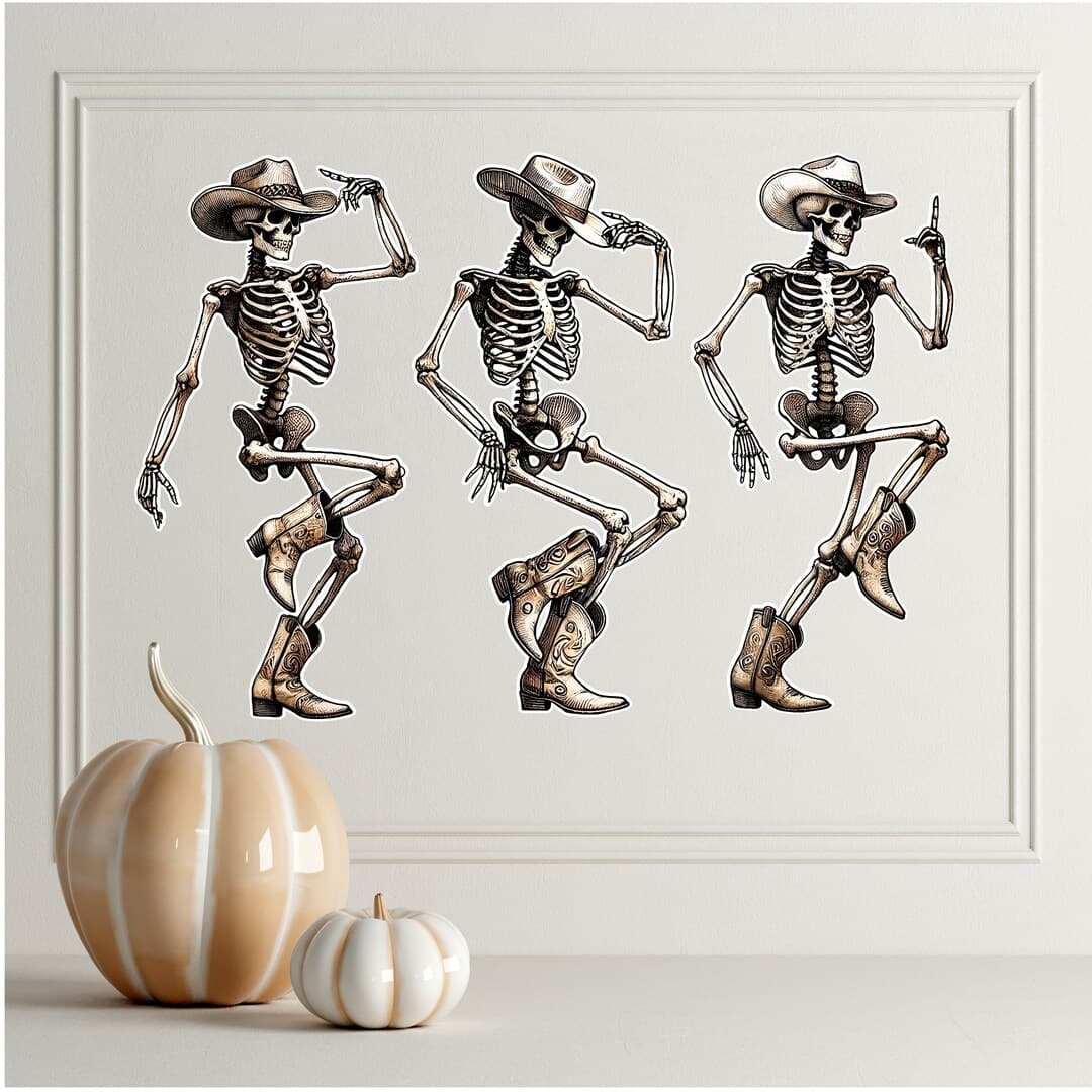 Cowboy Skeleton Wall Decals, Halloween Decor, Dancing Skeletons, Wall ...