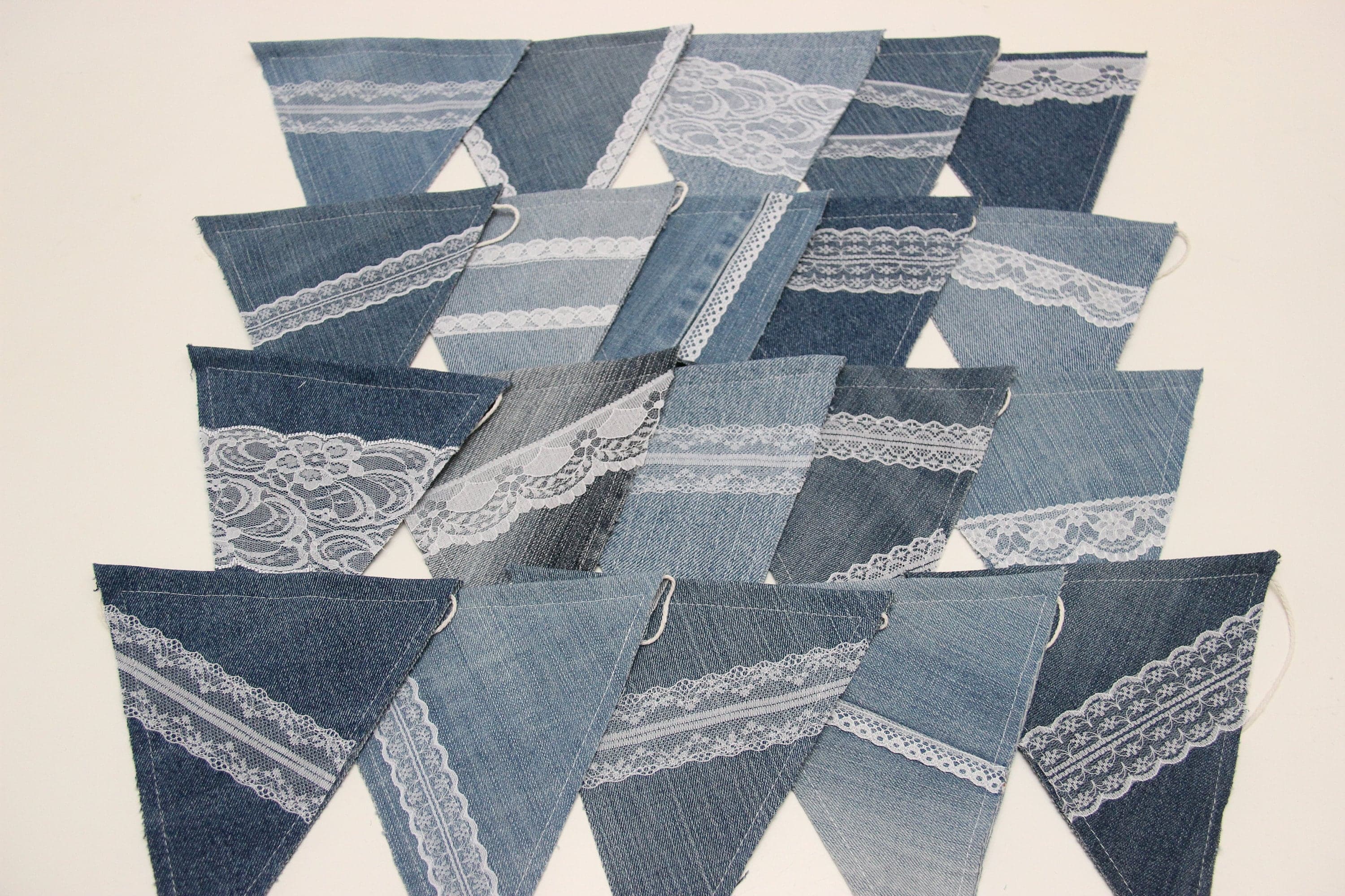 Recycled Denim & Lace Flag Garland, Denim Lace Bunting, Denim Bunting ...