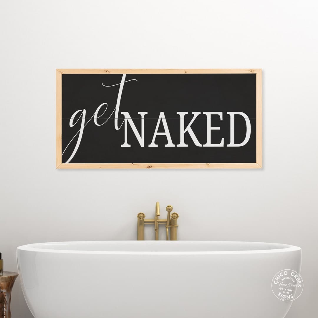 Get Naked Bathroom Sign, Cute Framed Wood Bath Sign, Bathroom Decor ...