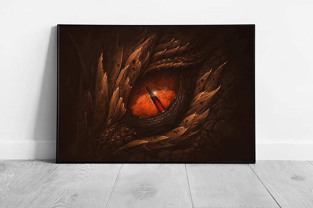 Amber Orange Dragon Eye Wall Art Print - Framed Fantasy Art With Brown ...