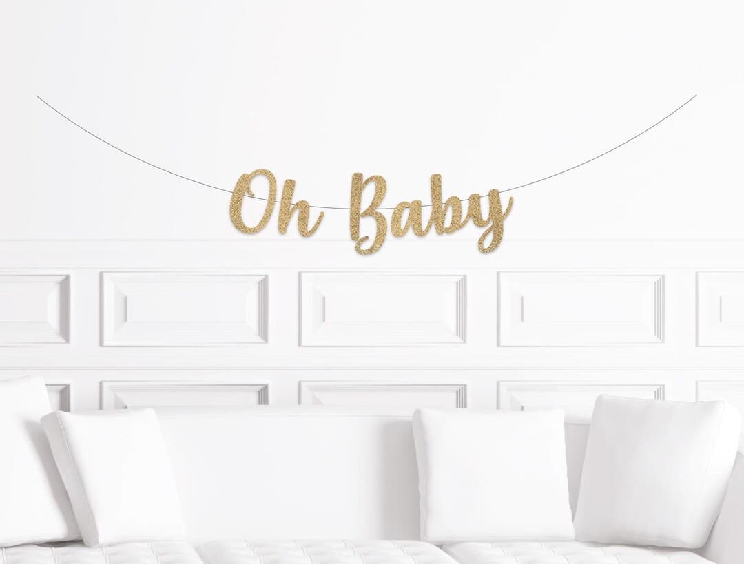 Oh Baby Cursive Banner / Gold Glitter Baby Script Shower Sign/ Gender ...