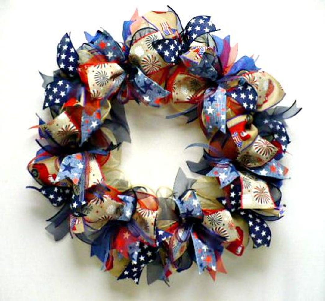Celebrate Patriotic Ribbon Wreath, Patriotic Ribbon Front Door Wreath ...