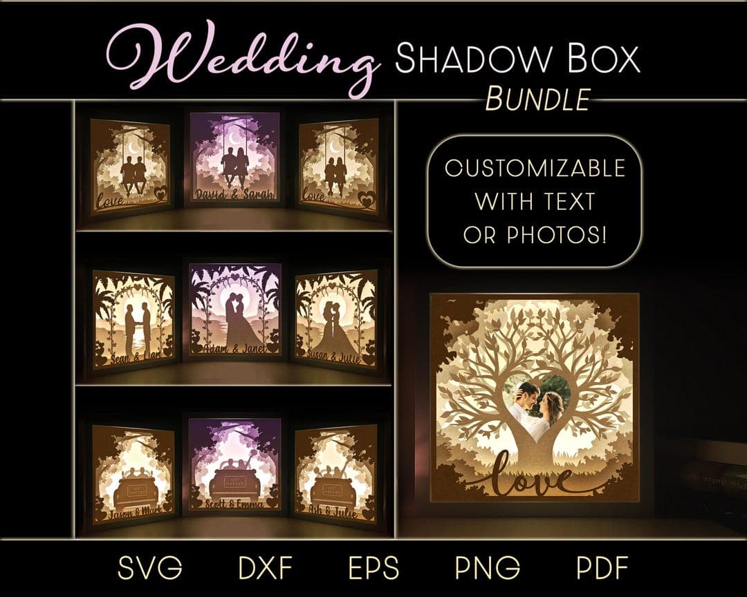 Personalized Wedding Shadow Box Svg Bundle, Customizable Shadowbox Art ...