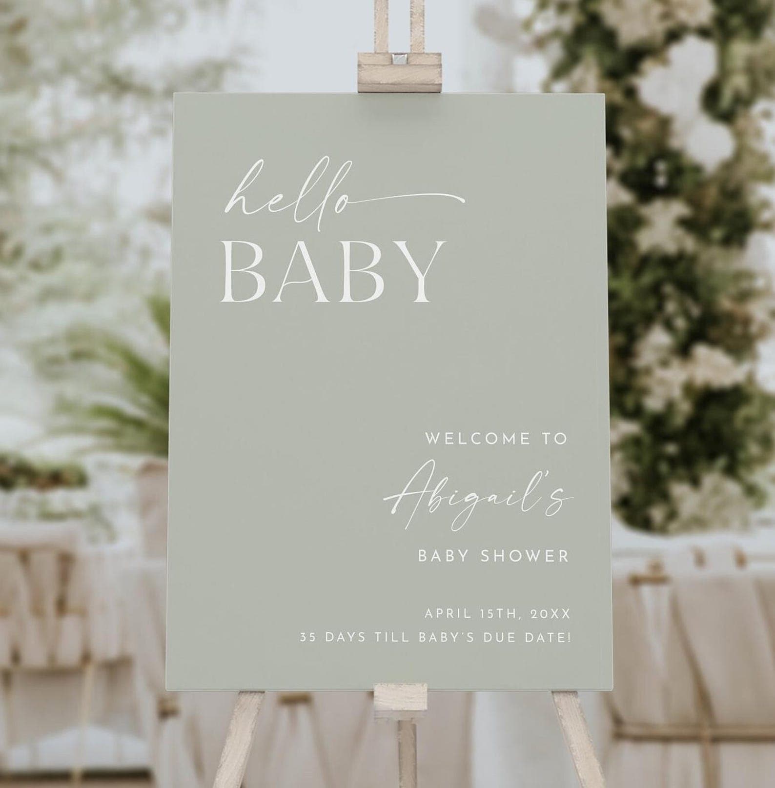 Sage Green Minimalist Baby Shower Welcome Sign, Gender Neutral Baby ...