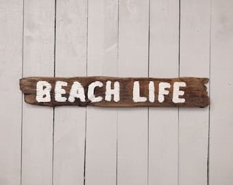 Handmade Driftwood Wood Burned Sign, Reads seas the Day Beach Art, Home ...