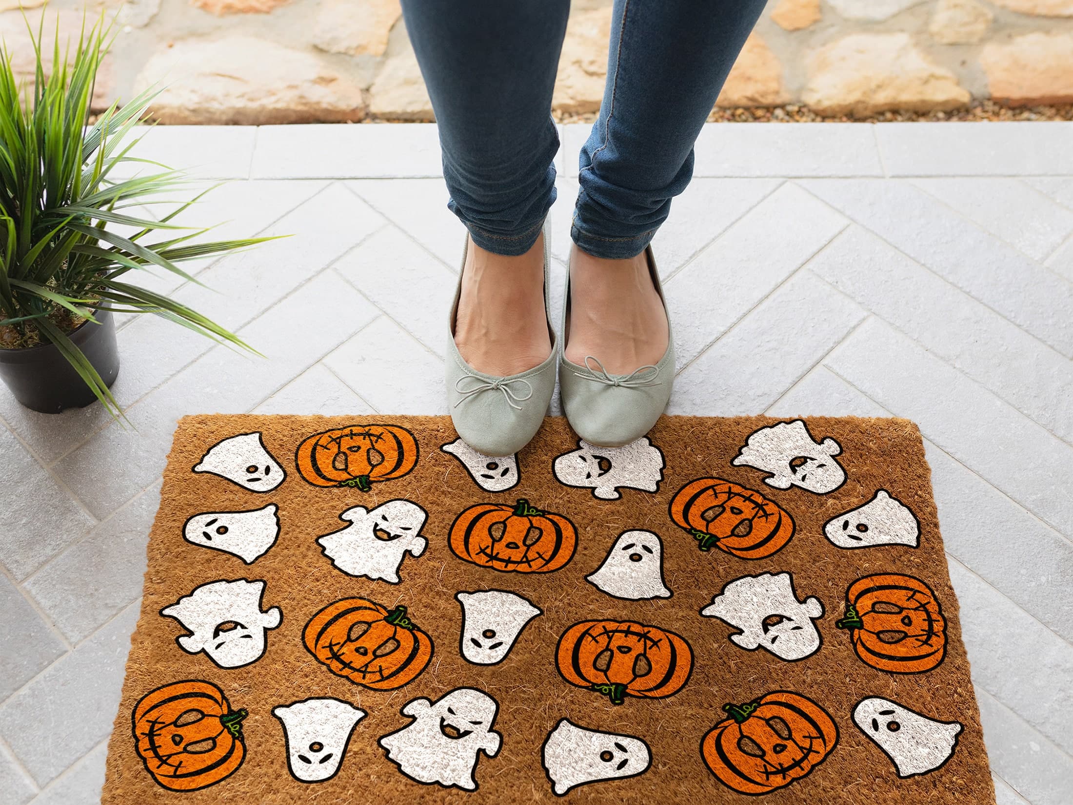 Halloween Ghosts Pumpkins Coir Door Mat Welcome Mat Front - Etsy