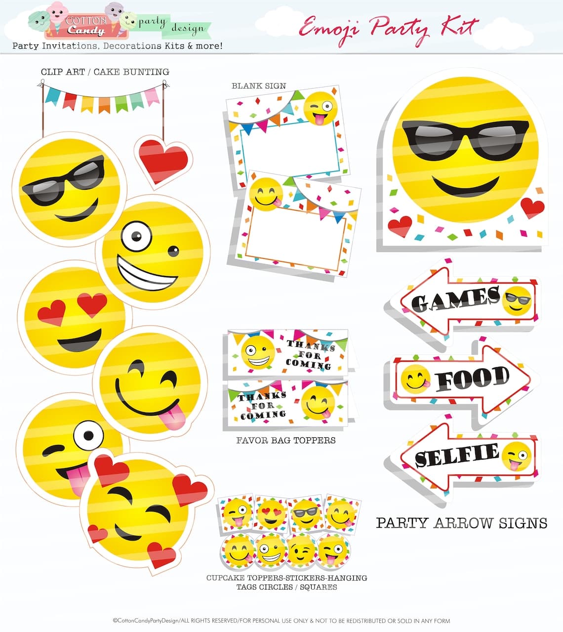 Emoji Themed Party Kit, Emoji Party Printable Package, Emoji Party ...