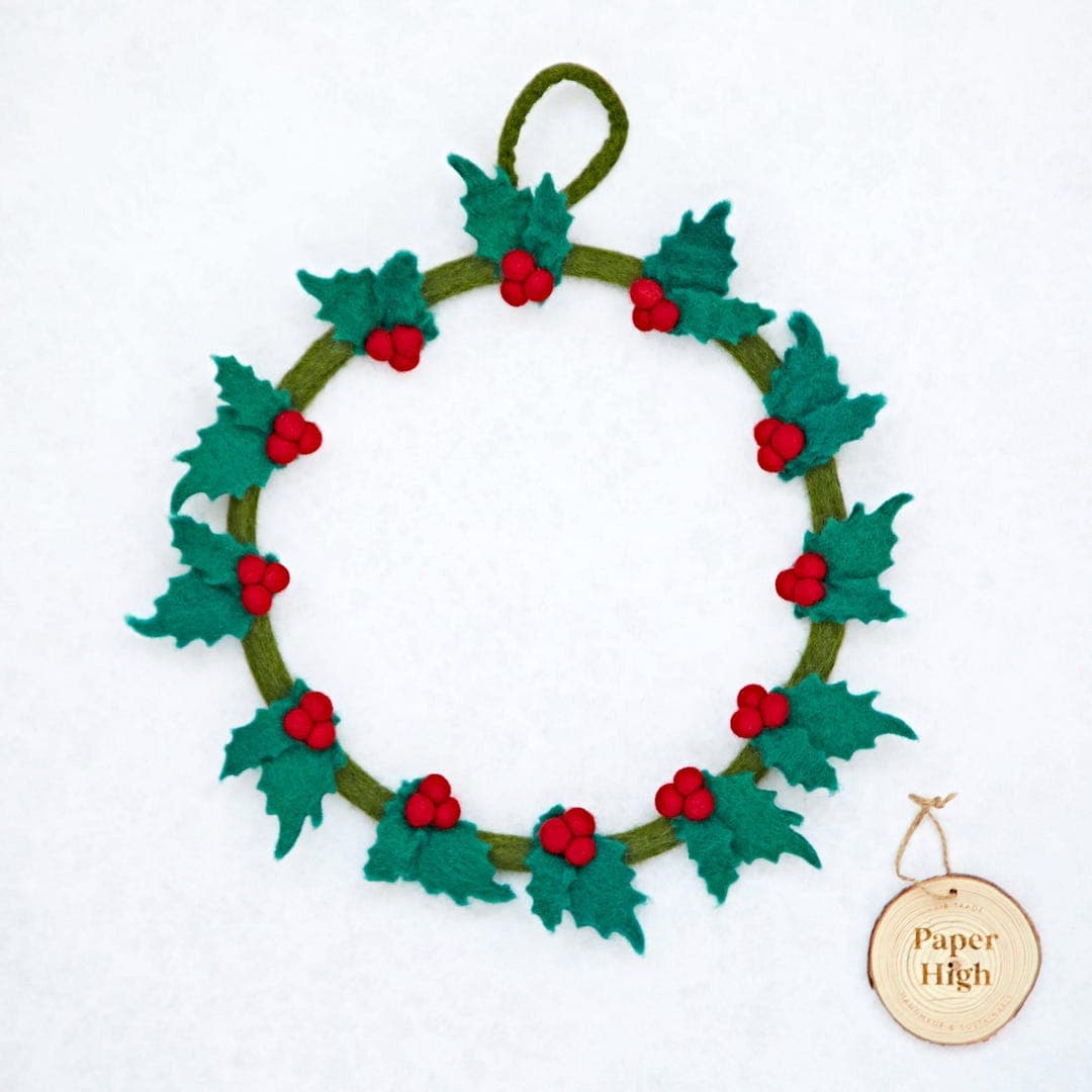 Felt Holly Christmas Wreath - Felted Décor - Wool Christmas Wreath ...