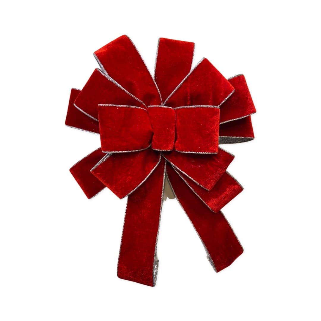 1 Red Velvet Silver Glitter Trim Christmas Tree Bow, Red Velvet Xmas ...