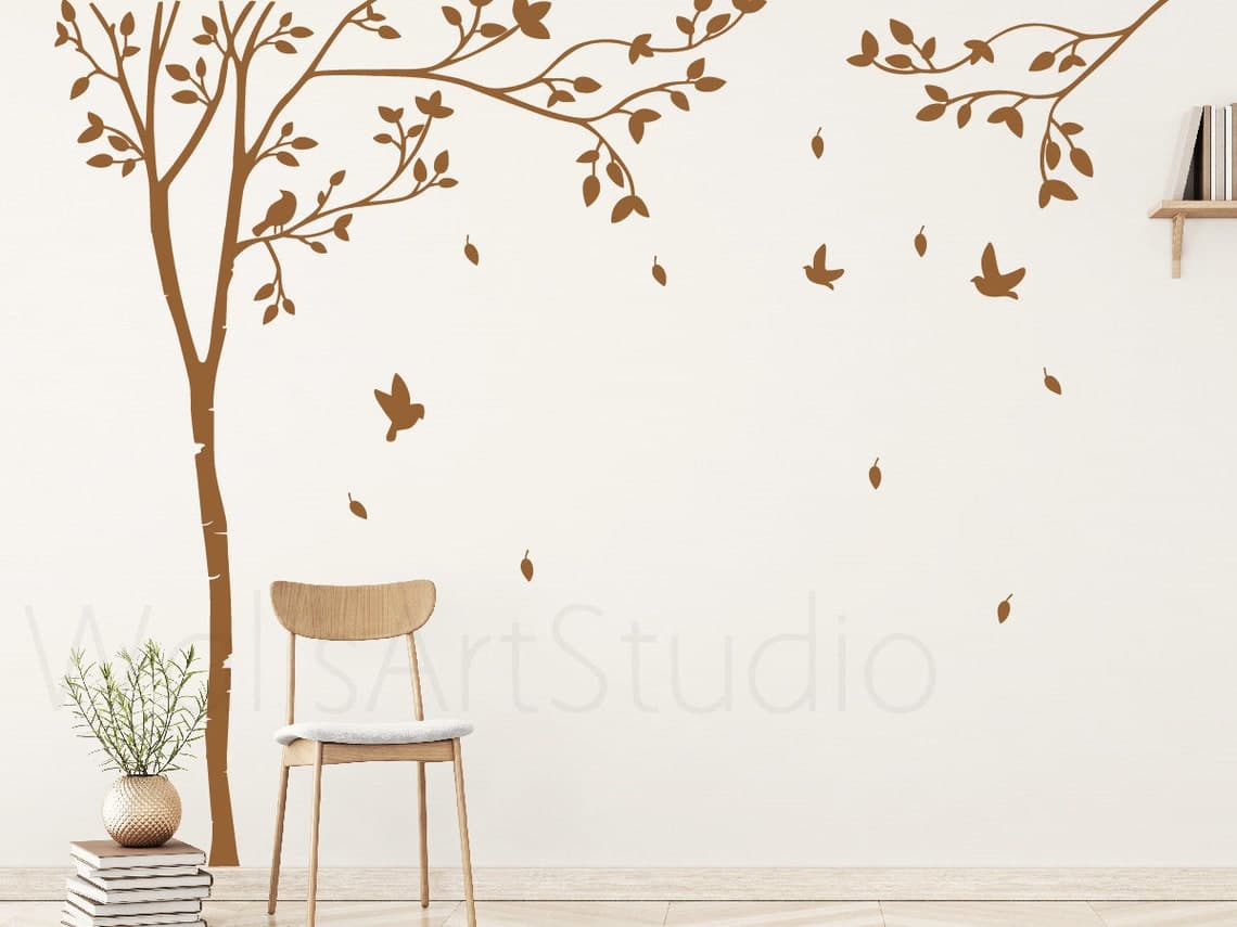 White Tree Wall Decal Tree With Birds Wall Decal Conner | Etsy