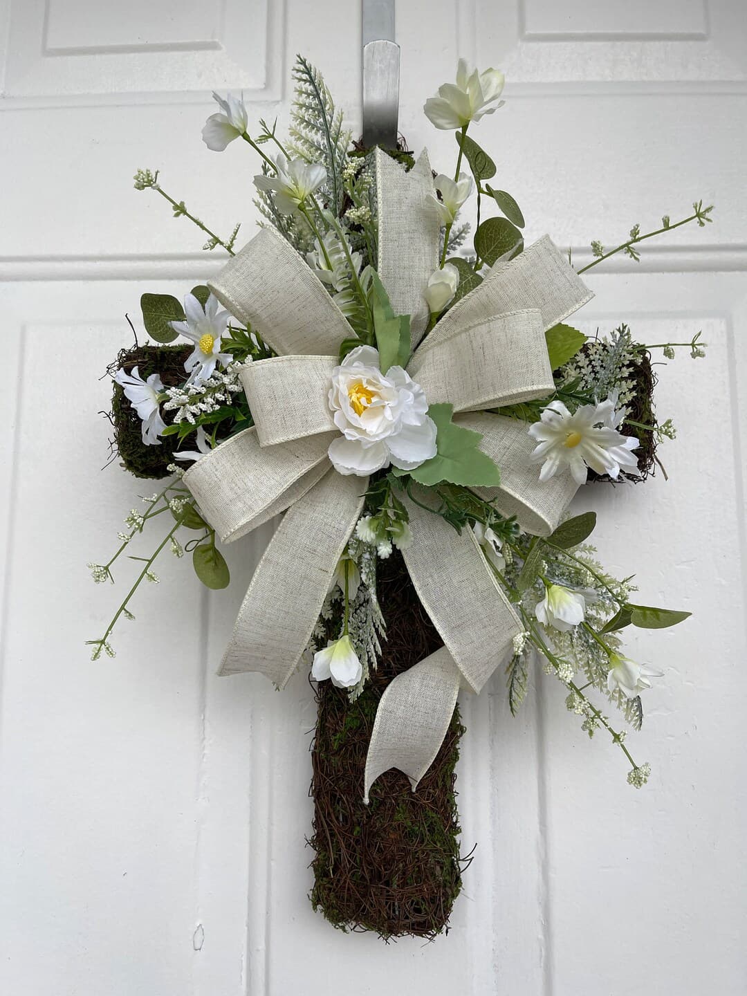 Easter Cross Wreath for Front Door, Easter Small Moss Cross Adorned ...