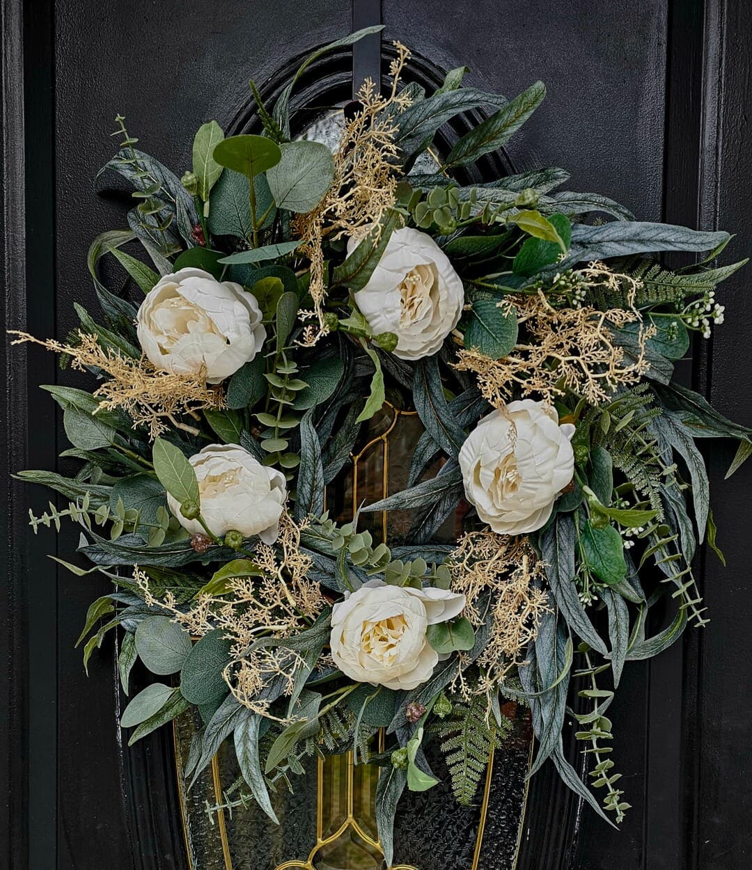 Eucalyptus and White Peony Front Door Rustic Farmhouse Wreath White ...
