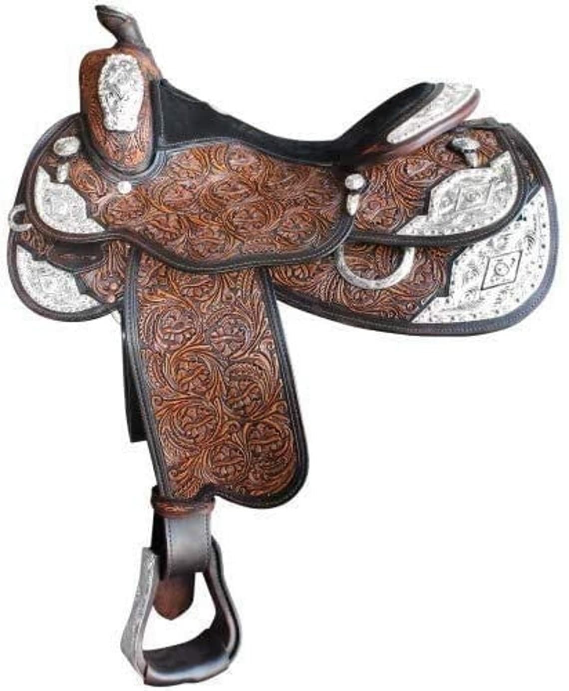 Western Show Saddle Horse Tack Silver Premium Genuine Cowhide Leather ...