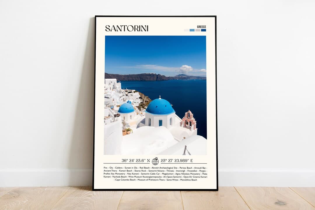 Santorini Print Greece Travel Poster Gift Eclectic Vibrant Print Trendy ...