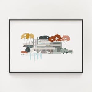 Fallingwater Frank Lloyd Wright Print - Mid Century Modern Architecture ...