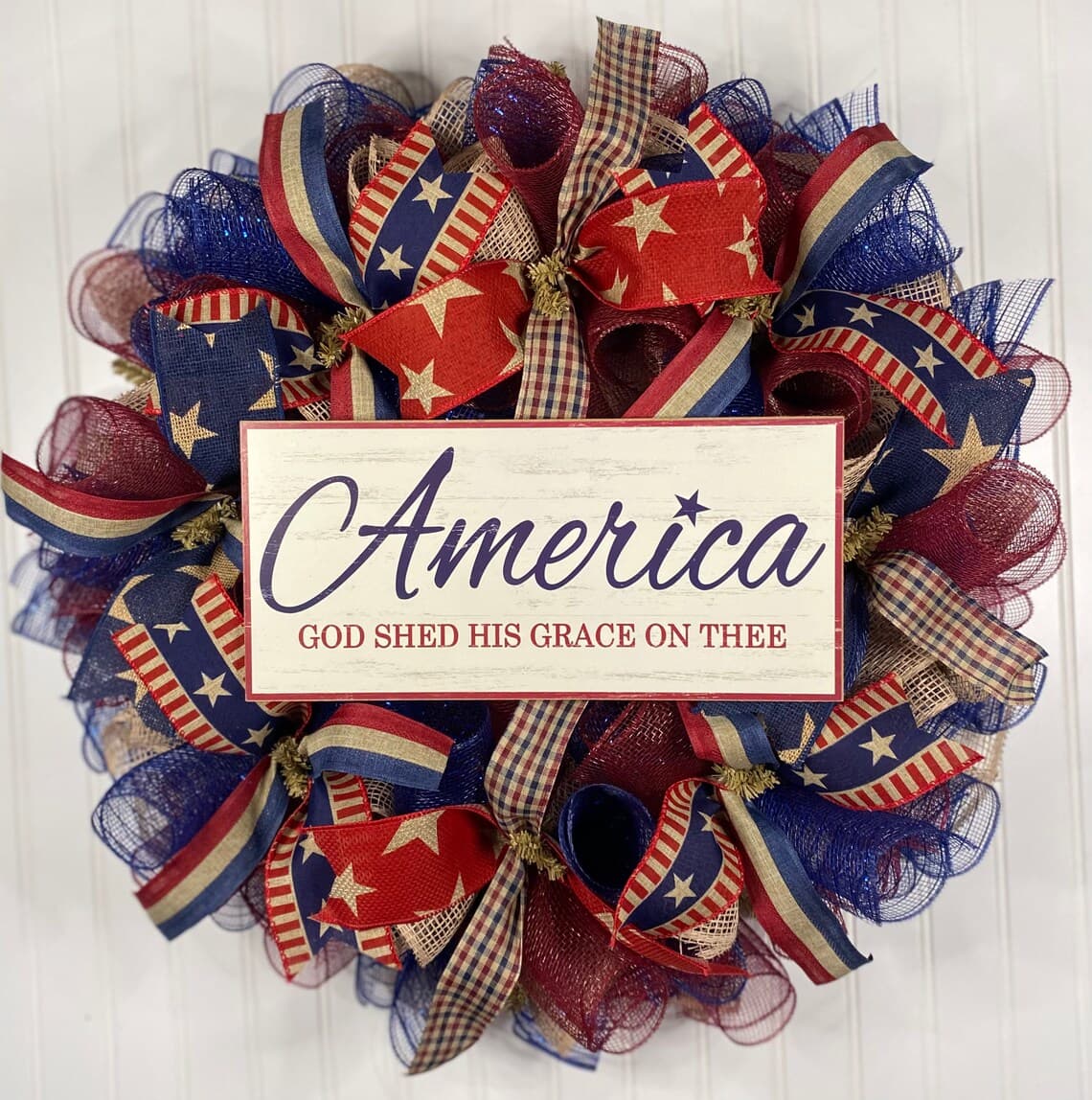 Patriotic Wreath Rustic Patriotic Burlap Wreath Burlap - Etsy