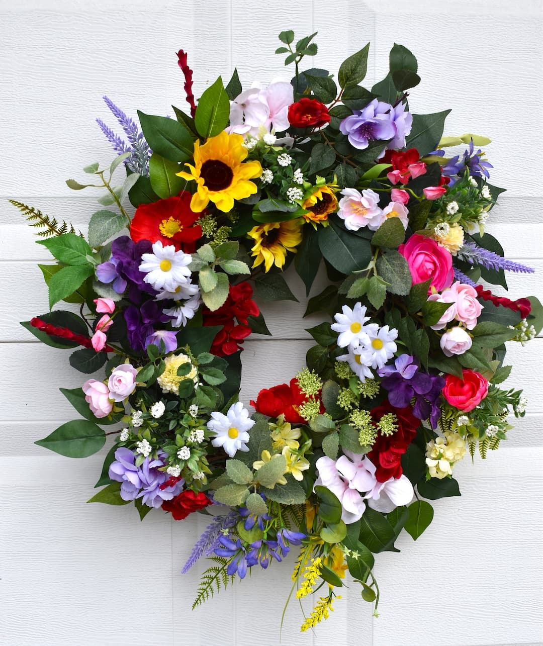Floral Summer Wreath, Vibrant Color Splash, Wall Display Wreath, Mixed ...