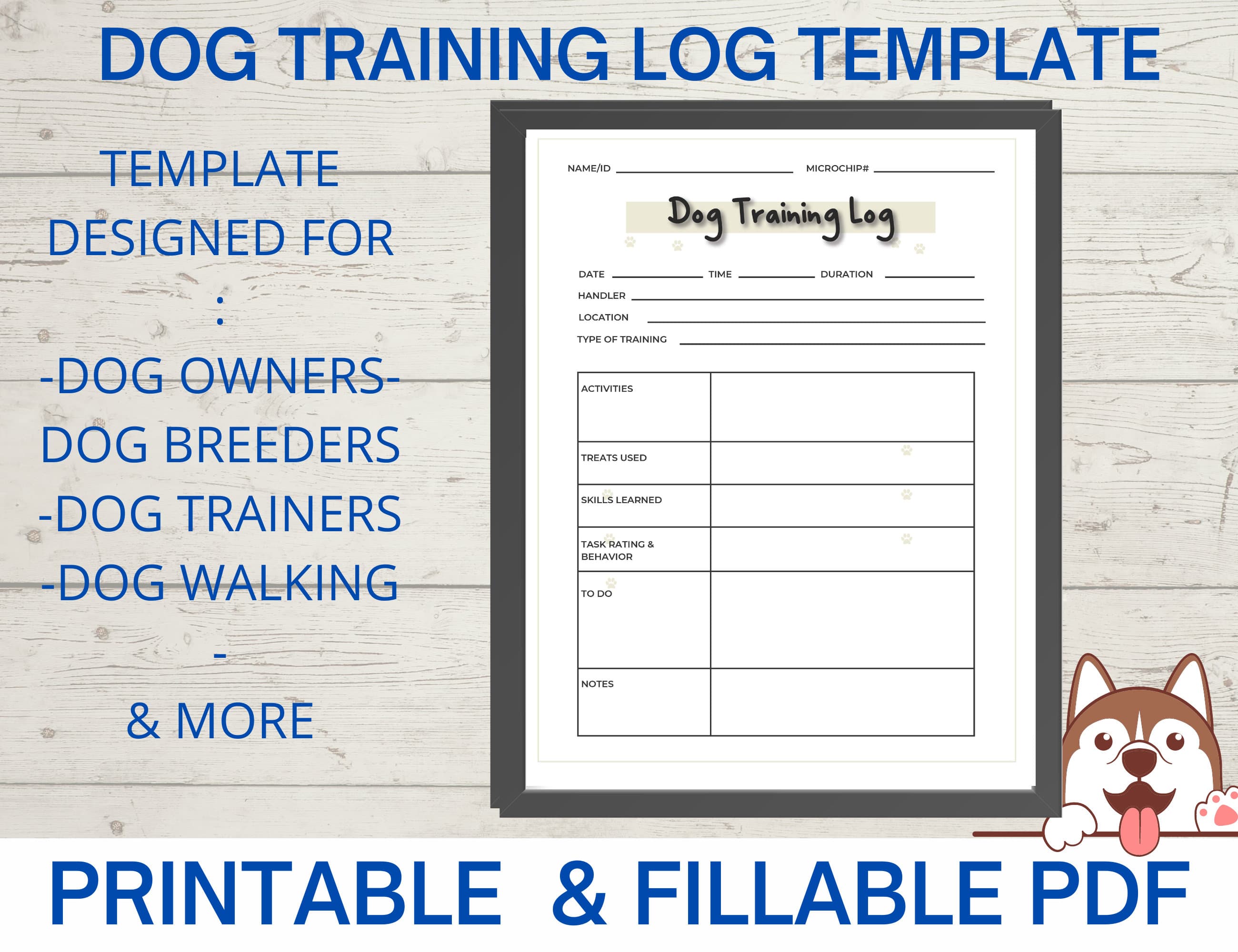 Dog Training Log Printable, Dog Training Journal, Puppy Training Log ...