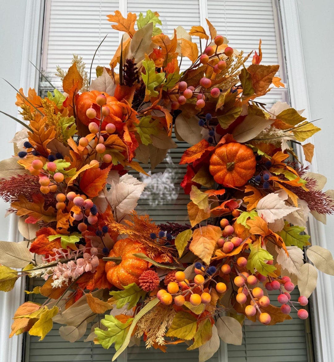Autumn Harvest Wreath With Pumpkins, Leaves, and Berries, Fall Door ...