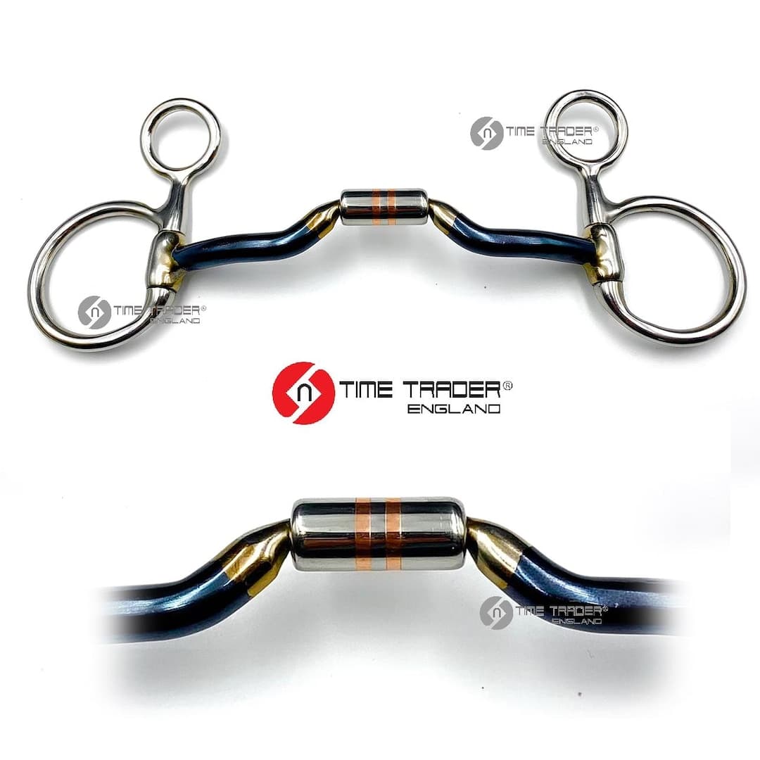 Baucher Hanging Cheek Blue Sweet Iron Copper Roller Horse Bit Snaffle 4 ...