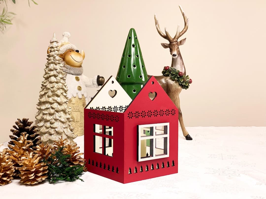 Wooden Christmas Village Candle Holder, Winter Holiday Scandinavian ...