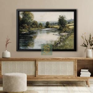 Peaceful River Landscape Canvas Print, Countryside Reflection Poster ...