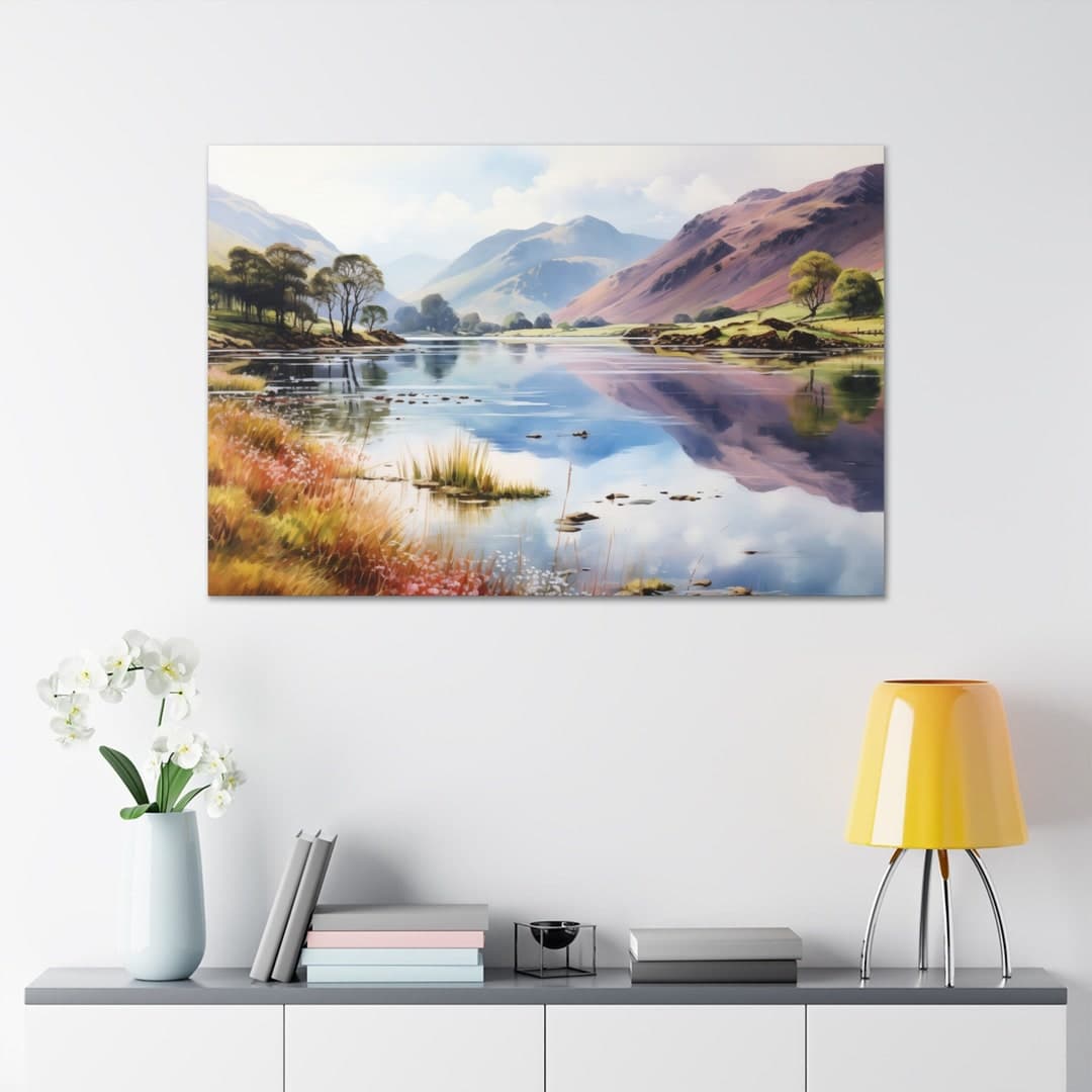 Lake District Watercolor Printed on Canvas - Unframed Wall Art Gift for ...