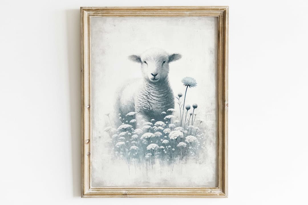 Lamb Art Print, Farm Animal Wall Art, Sheep Wall Decor, Vintage Animal ...