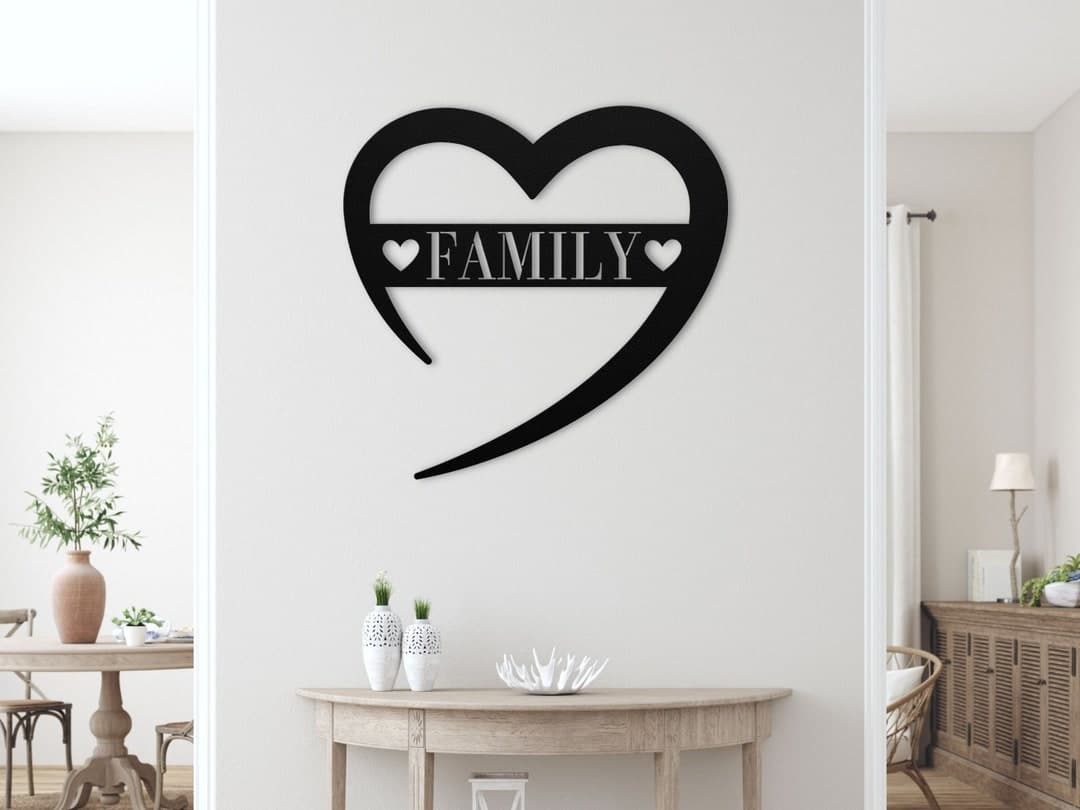 Heart Shaped Family Metal Sign, Family Word Wall Art, Entry Way Wall ...