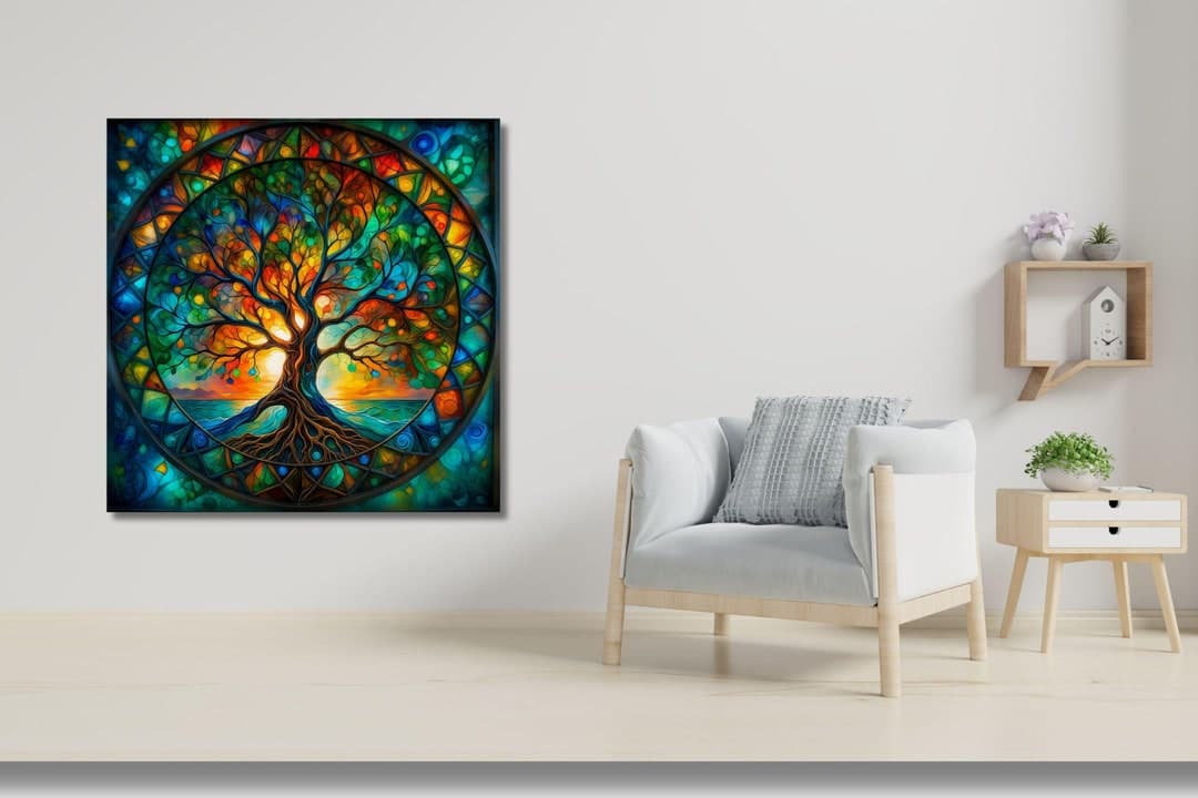 Tree of Life Mandala, Yggdrasil Canvas Painting, Mosaic Stained Glass ...