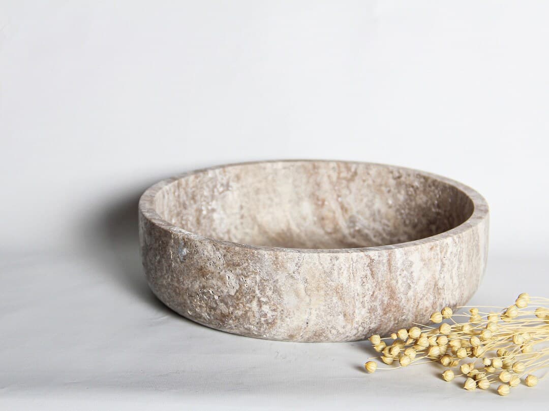 Handcrafted Travertine Bowl: Rustic Stone Serving Dish, Kitchen ...