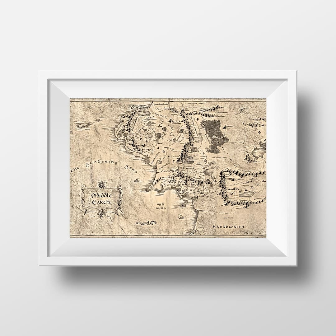 Middle Earth Map - Lord of the Rings Art Print - Framed - Etsy