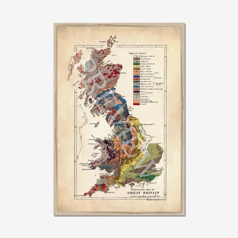 Geological Map of UK Framed or Unframed Fine Art Print // Vintage Great ...