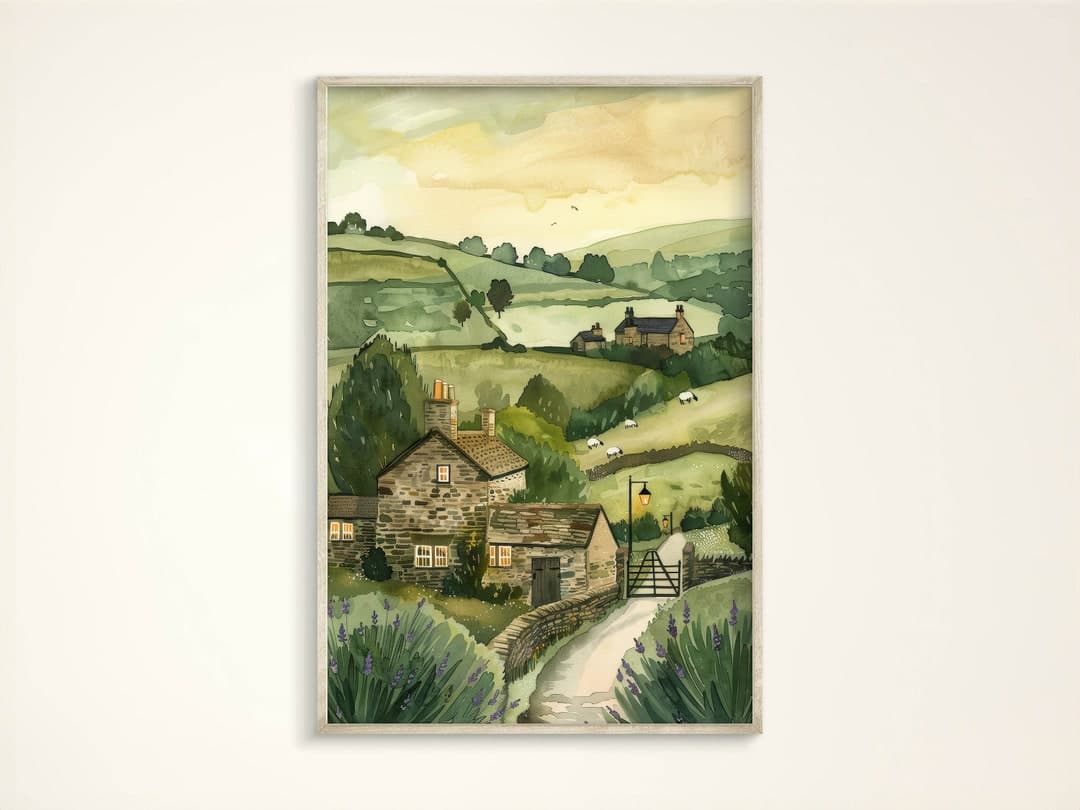 Cozy Yorkshire Dales Art Print, Watercolor England Landscape Poster ...