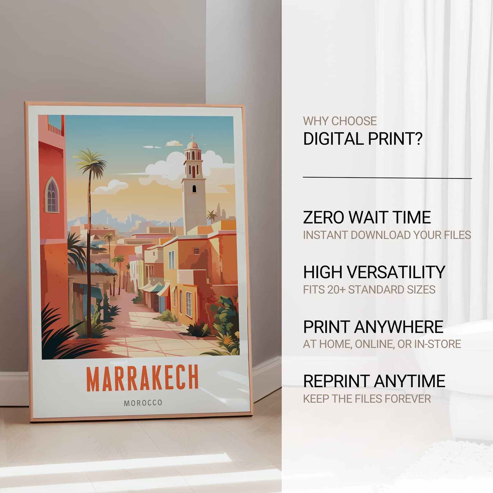 Travel Poster of Marrakech Mid Century Modern Wall Art Morocco Print ...